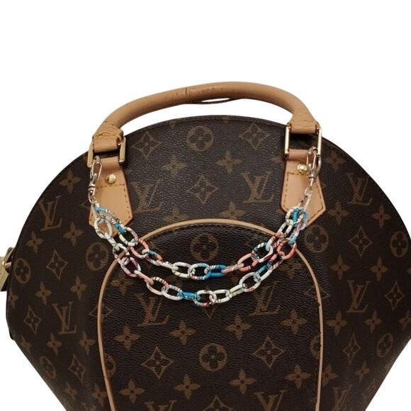 Art Deco Bag Chain 8" White Colorful Enameled Metal Rainbow Artsy Fairygoth Fun - Picture 6 of 9